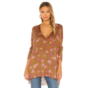 Show Me Your Mumu Hug Me Leopard V-Neck Sweater Size Medium Knit Thin